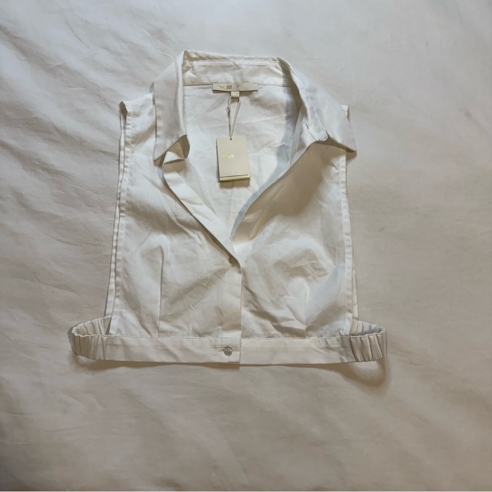 Maje White Sleeveless Collared Top